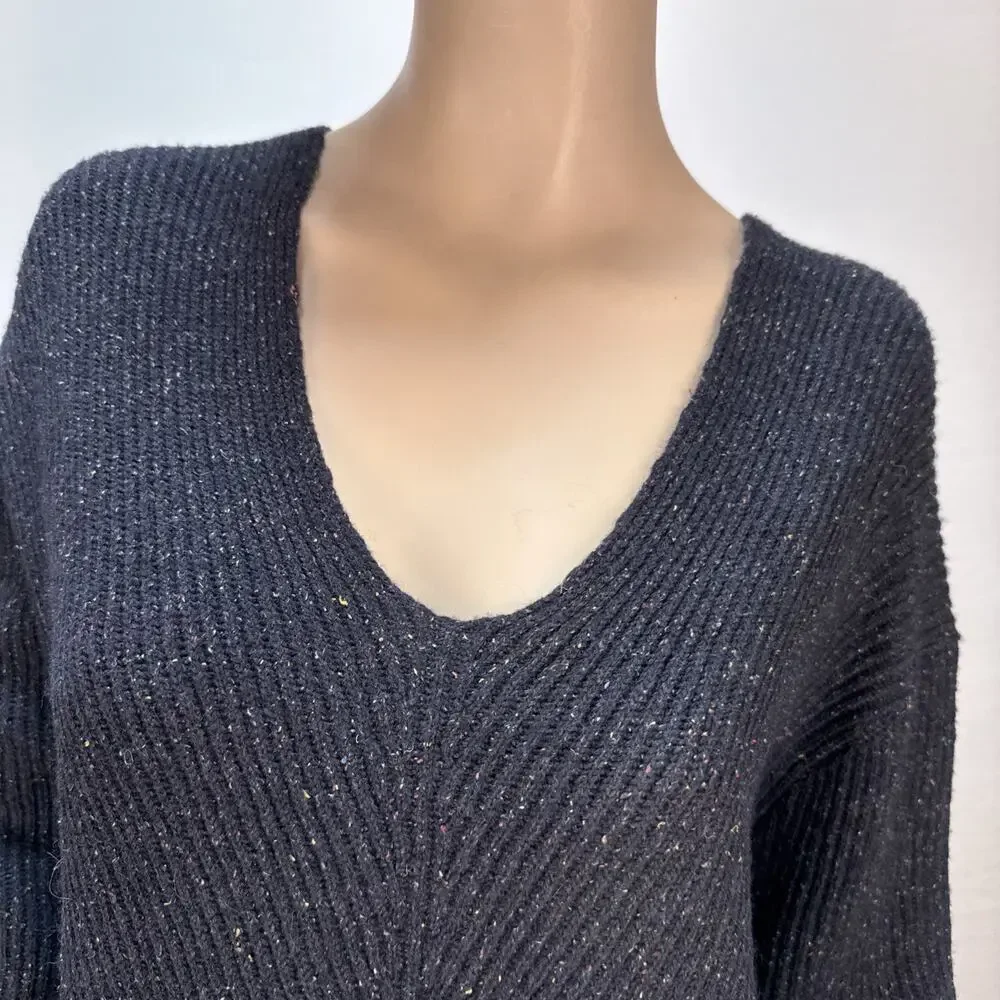 French Connection Donegal Ribbed Knit V-neck Oversized Sweater Size XS Wool Silk